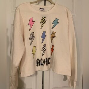 AC/DC Lightweight Womens White Sweatshirt with Lightning Bolts Size L NWT